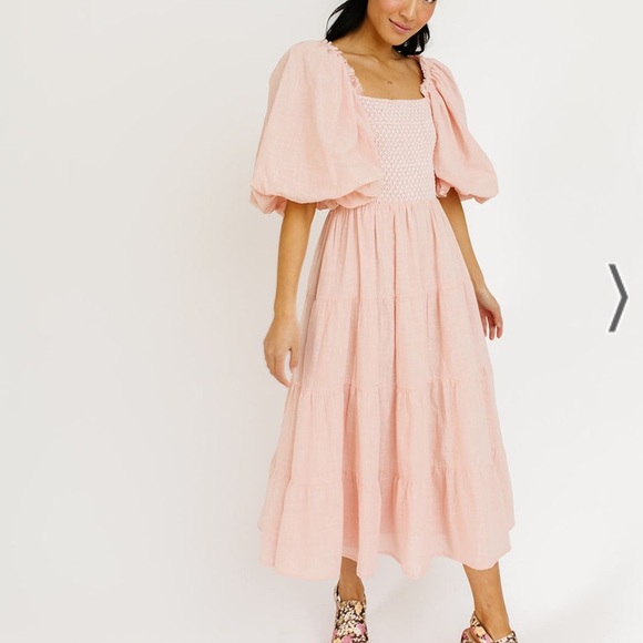 shop zoco Dresses & Skirts - scout puff sleeve midi dress in pink shop Zoco exclusive